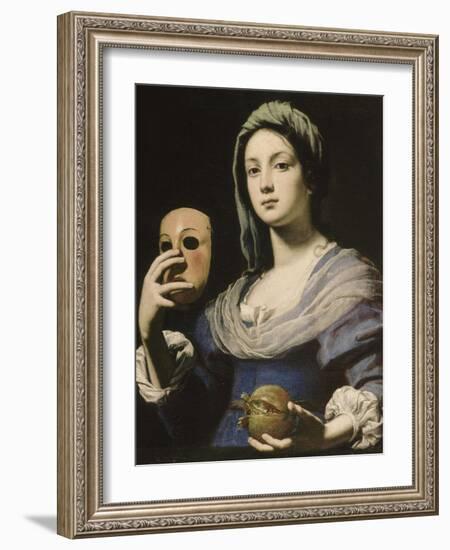 Allégorie de la Simulation : femme tenant un masque et une grenade-Lorenzo Lippi-Framed Giclee Print