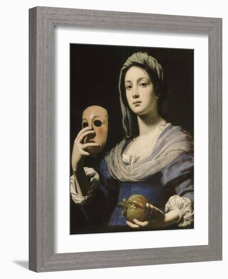 Allégorie de la Simulation : femme tenant un masque et une grenade-Lorenzo Lippi-Framed Giclee Print