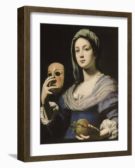 Allégorie de la Simulation : femme tenant un masque et une grenade-Lorenzo Lippi-Framed Giclee Print