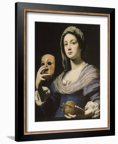 Allégorie de la Simulation : femme tenant un masque et une grenade-Lorenzo Lippi-Framed Giclee Print