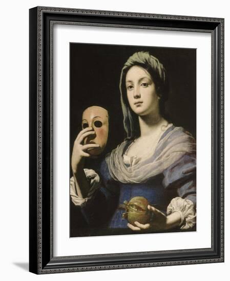 Allégorie de la Simulation : femme tenant un masque et une grenade-Lorenzo Lippi-Framed Giclee Print