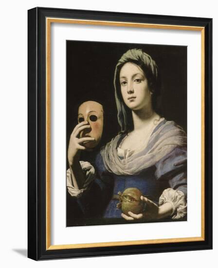 Allégorie de la Simulation : femme tenant un masque et une grenade-Lorenzo Lippi-Framed Giclee Print