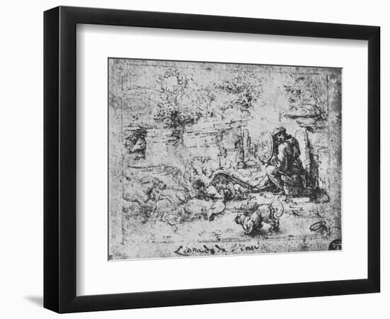 'Allegory: Animals Fighting and a Man with a Burning-Glass', c1480 (1945)-Leonardo Da Vinci-Framed Giclee Print