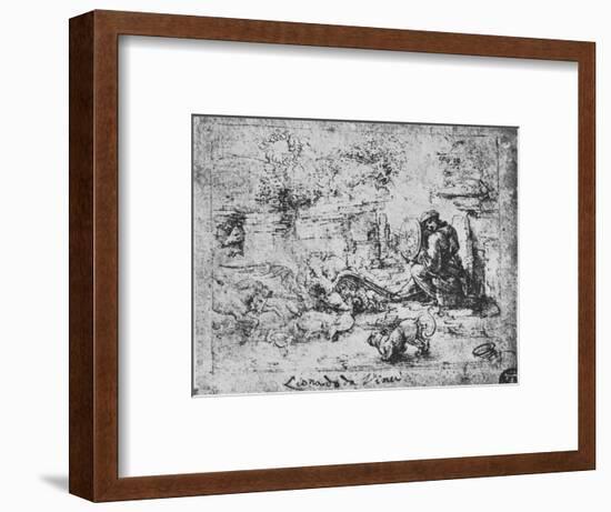 'Allegory: Animals Fighting and a Man with a Burning-Glass', c1480 (1945)-Leonardo Da Vinci-Framed Giclee Print