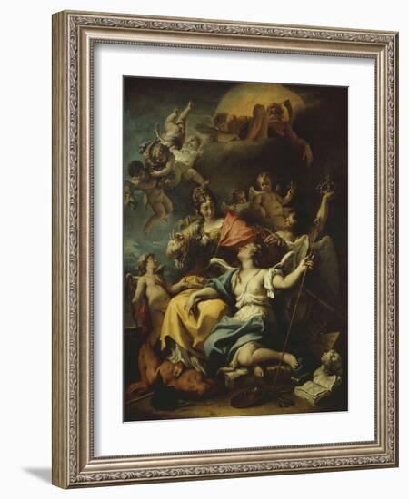 Allegory of France Below Minerva, Who Treads on Ignorance and Crowns Virtue, 1717-18-Sebastiano Ricci-Framed Giclee Print