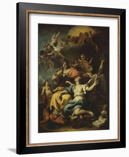 Allegory of France Below Minerva, Who Treads on Ignorance and Crowns Virtue, 1717-18-Sebastiano Ricci-Framed Giclee Print