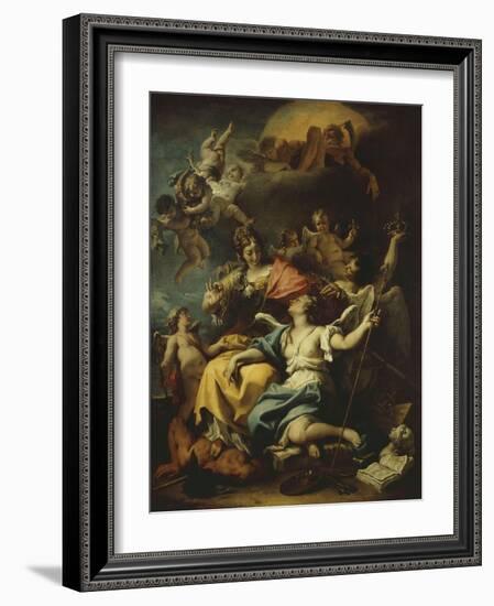 Allegory of France Below Minerva, Who Treads on Ignorance and Crowns Virtue, 1717-18-Sebastiano Ricci-Framed Giclee Print