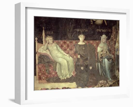 Allegory of Good Government, Detail of Peace, Fortitude and Prudence, 1338-40-Ambrogio Lorenzetti-Framed Giclee Print