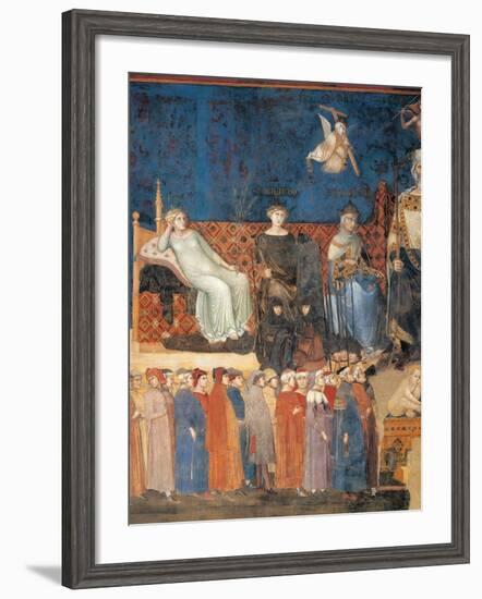 Allegory of Good Government (detail)-Ambrogio Lorenzetti-Framed Art Print