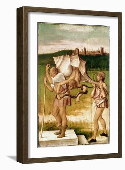 Allegory of Medisance or Envy A Character of a Giant Shell, a Serpent Wraps around His Arm, Wood Pa-Giovanni Bellini-Framed Giclee Print