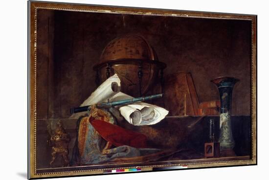 Allegory of Science Still Life, Globe, Geographic Maps, Books and Vase. Painting by Jean Baptiste S-Jean-Baptiste Simeon Chardin-Mounted Giclee Print