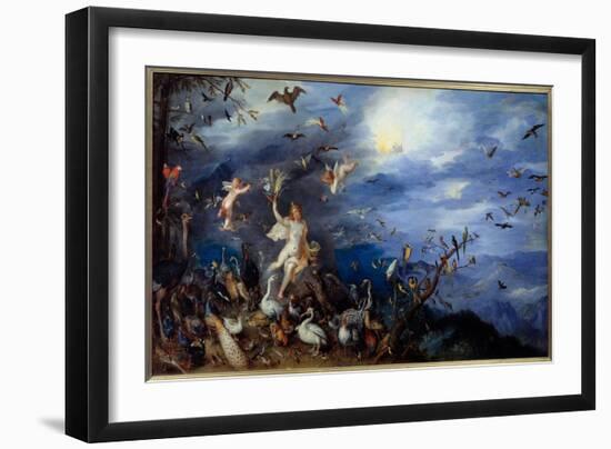 Allegory of the Air Young Naked Woman Surrounded by All Species of Birds. Painting by Jan Breugel L-Jan the Elder Brueghel-Framed Giclee Print