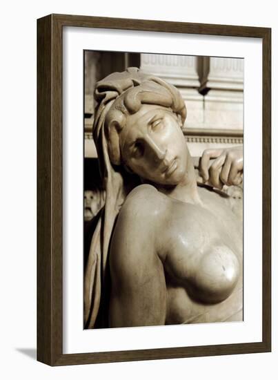 Allegory of the Aurora. Tomb of Laurent II of Medicis. Marble Sculpture 1531-Michelangelo Buonarroti-Framed Giclee Print