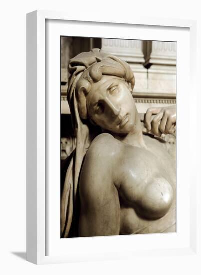 Allegory of the Aurora. Tomb of Laurent II of Medicis. Marble Sculpture 1531-Michelangelo Buonarroti-Framed Giclee Print