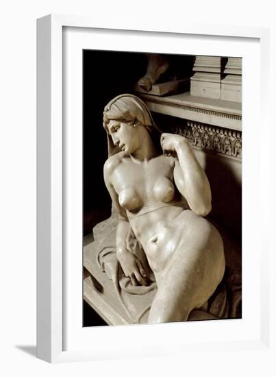 Allegory of the Aurora. Tomb of Laurent II of Medicis. Marble Sculpture 1531-Michelangelo Buonarroti-Framed Giclee Print