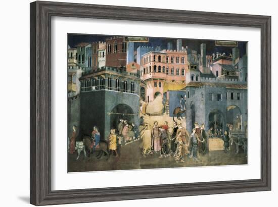 Allegory of the Good Government: Effects of Good Government on the City Life-Ambrogio Lorenzetti-Framed Art Print