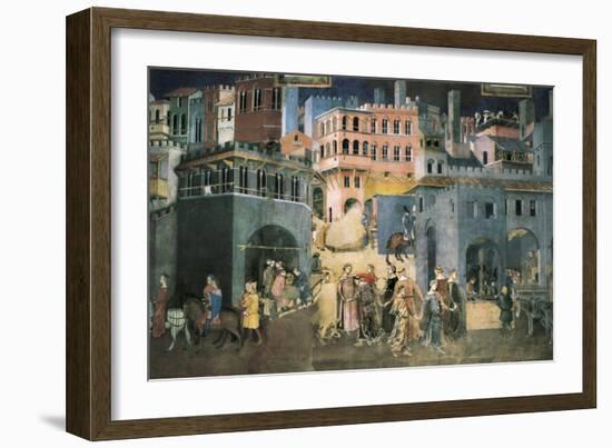 Allegory of the Good Government: Effects of Good Government on the City Life-Ambrogio Lorenzetti-Framed Art Print