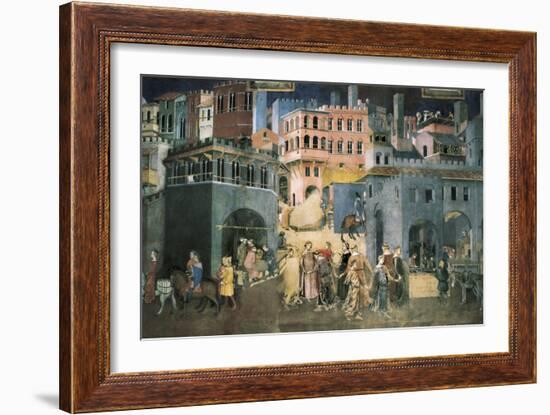 Allegory of the Good Government: Effects of Good Government on the City Life-Ambrogio Lorenzetti-Framed Art Print