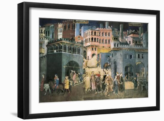 Allegory of the Good Government: Effects of Good Government on the City Life-Ambrogio Lorenzetti-Framed Art Print