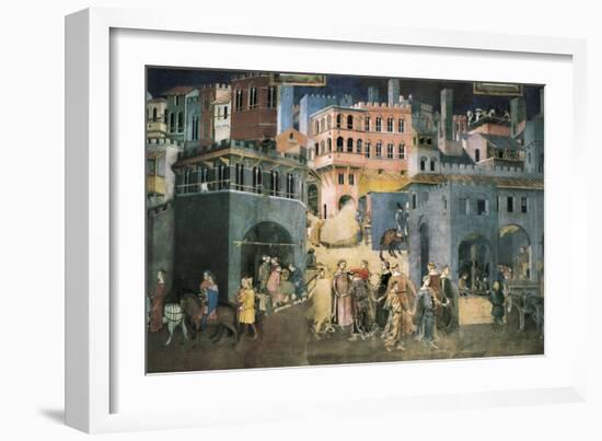 Allegory of the Good Government: Effects of Good Government on the City Life-Ambrogio Lorenzetti-Framed Art Print