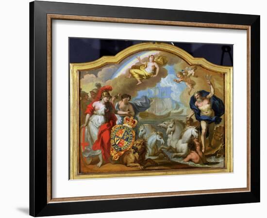 Allegory of the Power of Great Britain by Sea, Design for a Decorative Panel-Sir James Thornhill-Framed Giclee Print