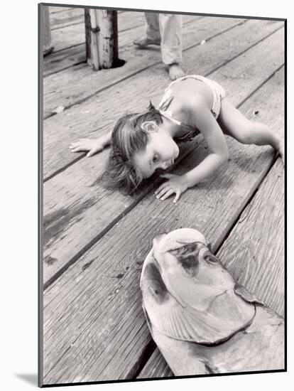 Allen Cook's Daughter Looking at the Open Mouth of a Just Caught, Giant Fish-Alfred Eisenstaedt-Mounted Photographic Print