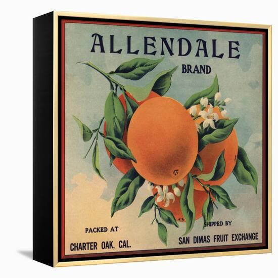 Allendale Brand - Charter Oak, California - Citrus Crate Label-Lantern Press-Framed Stretched Canvas