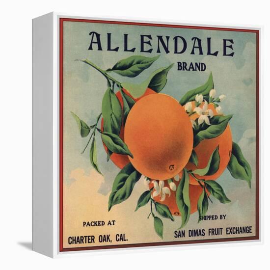 Allendale Brand - Charter Oak, California - Citrus Crate Label-Lantern Press-Framed Stretched Canvas