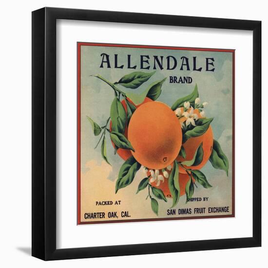 Allendale Brand - Charter Oak, California - Citrus Crate Label-Lantern Press-Framed Art Print
