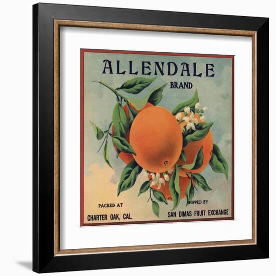 Allendale Brand - Charter Oak, California - Citrus Crate Label-Lantern Press-Framed Art Print