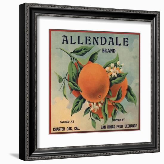 Allendale Brand - Charter Oak, California - Citrus Crate Label-Lantern Press-Framed Art Print