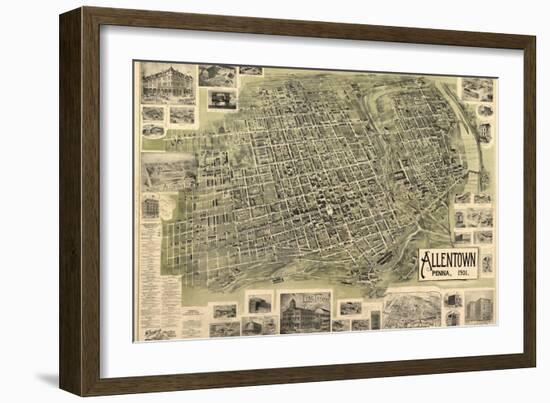 Allentown, Pennsylvania - Panoramic Map-Lantern Press-Framed Art Print