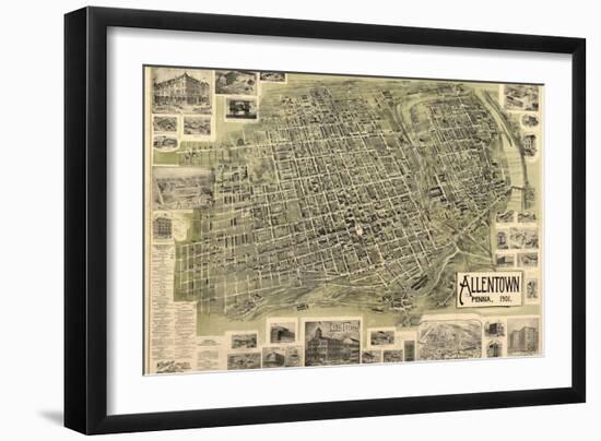 Allentown, Pennsylvania - Panoramic Map-Lantern Press-Framed Art Print