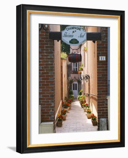 Alleyway in Village with Colorful Flowers, Hautvillers, Vallee De La Marne, Champagne, France-Per Karlsson-Framed Photographic Print