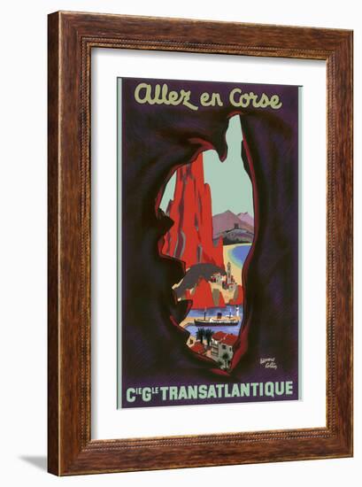 Allez en Corse (Go to Corsica) - Compagnie Générale Transatlantique (French Line)-Edouard Collin-Framed Art Print