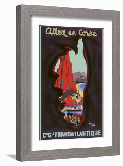 Allez en Corse (Go to Corsica) - Compagnie Générale Transatlantique (French Line)-Edouard Collin-Framed Art Print