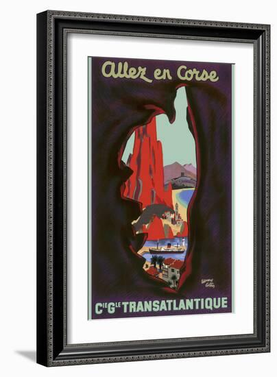 Allez en Corse (Go to Corsica) - Compagnie Générale Transatlantique (French Line)-Edouard Collin-Framed Art Print