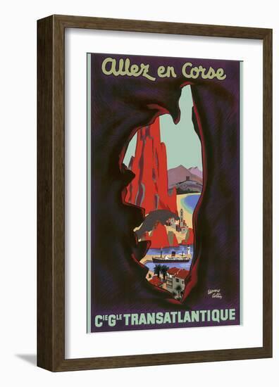 Allez en Corse (Go to Corsica) - Compagnie Générale Transatlantique (French Line)-Edouard Collin-Framed Art Print