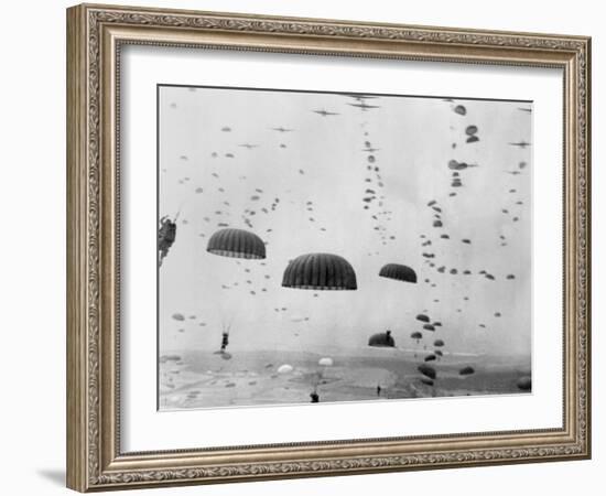 Allied Aircraft Drop Paratroopers into German Held Netherlands-null-Framed Photo