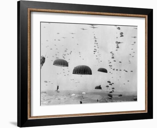 Allied Aircraft Drop Paratroopers into German Held Netherlands-null-Framed Photo