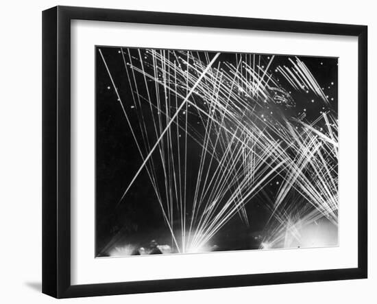 Allied Anti Aircraft Fire Streaking Through the Night During a German Air Attack-null-Framed Photographic Print