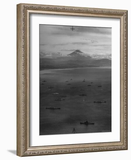 Allied Fleet Entering the Tokyo Bay with Mount Fuji in the Background-George Silk-Framed Photographic Print