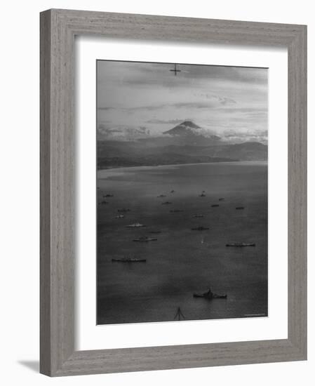 Allied Fleet Entering the Tokyo Bay with Mount Fuji in the Background-George Silk-Framed Photographic Print