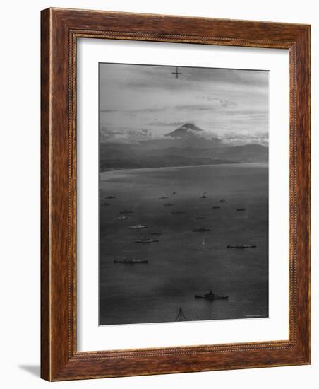 Allied Fleet Entering the Tokyo Bay with Mount Fuji in the Background-George Silk-Framed Photographic Print