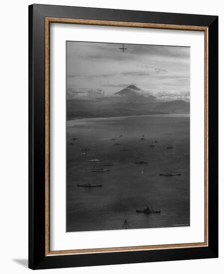 Allied Fleet Entering the Tokyo Bay with Mount Fuji in the Background-George Silk-Framed Photographic Print