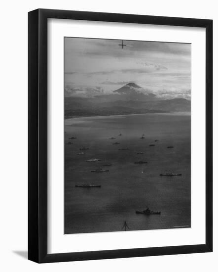 Allied Fleet Entering the Tokyo Bay with Mount Fuji in the Background-George Silk-Framed Photographic Print