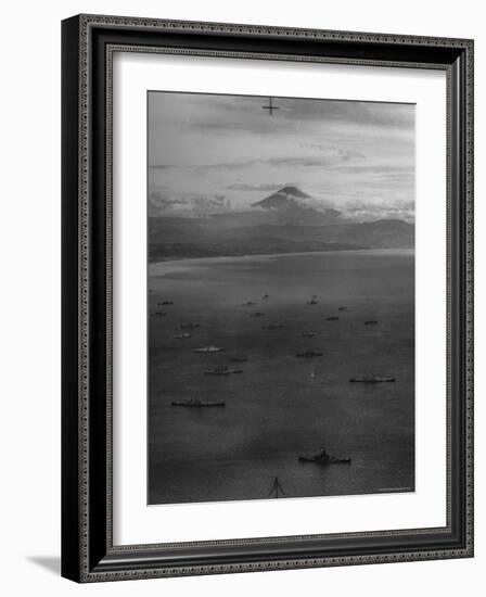 Allied Fleet Entering the Tokyo Bay with Mount Fuji in the Background-George Silk-Framed Photographic Print