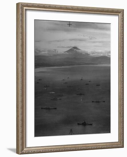Allied Fleet Entering the Tokyo Bay with Mount Fuji in the Background-George Silk-Framed Photographic Print