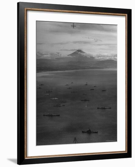 Allied Fleet Entering the Tokyo Bay with Mount Fuji in the Background-George Silk-Framed Photographic Print
