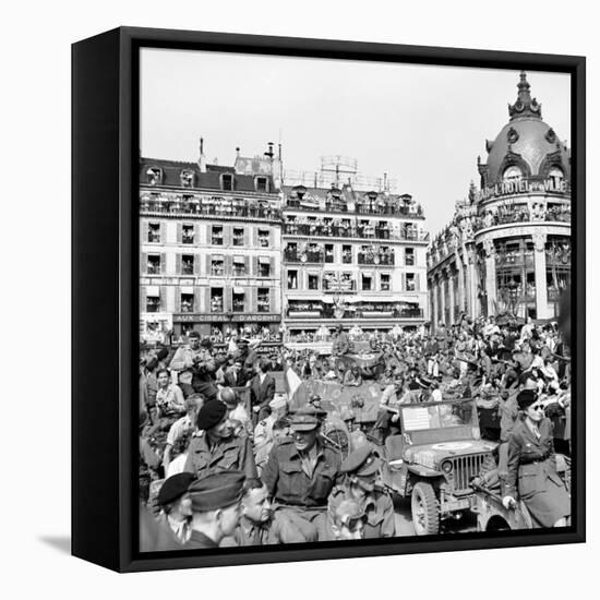 Allied Forces and French Civilians Celebrating the Liberation of Paris, Hotel De La Ville-Frank Scherschel-Framed Premier Image Canvas